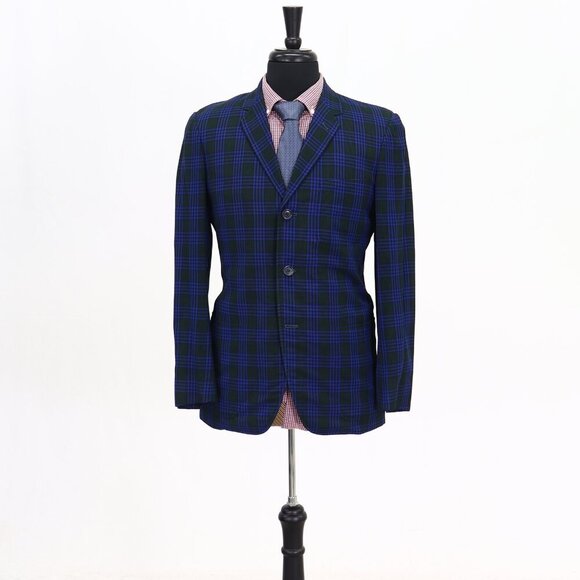 Vintage 70s Hong Kong Bespoke 36R Green Check 3B Sport Coat Blazer Jacket G662